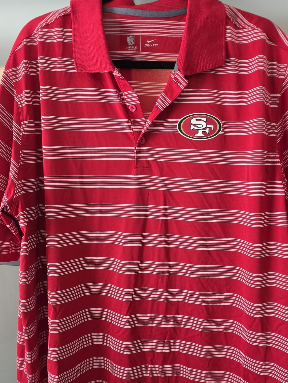 Nike Men’s Red White Striped San Francisco 49ers Dri-FIT Polo